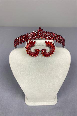 Thin Elegant Vera Bridal Henna Crown and Shuttle Earrings