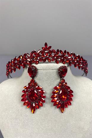 Thin Elegant Vera Bridal Henna Crown and Shuttle Earrings