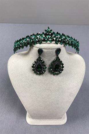 Thin Elegant Vera Bridal Henna Crown and Shuttle Earrings