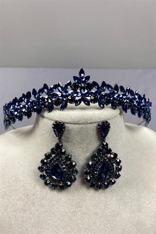 Thin Elegant Vera Bridal Henna Crown and Shuttle Earrings