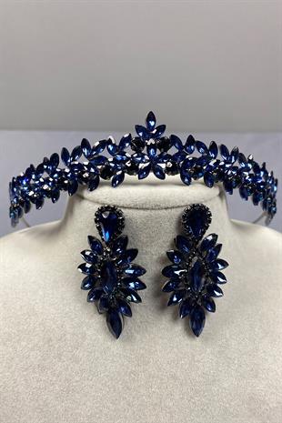 Thin Elegant Vera Bridal Henna Crown and Shuttle Earrings