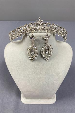 İnce Zarif Vera Gelin Tacı Ve Mekik Küpe