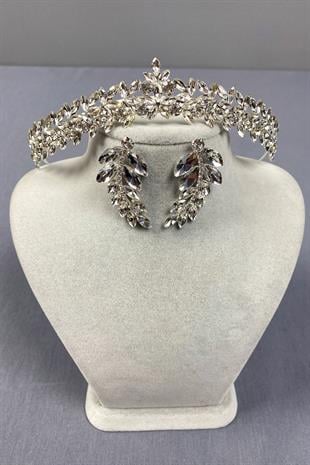 İnce Zarif Vera Gelin Tacı Ve Mekik Küpe