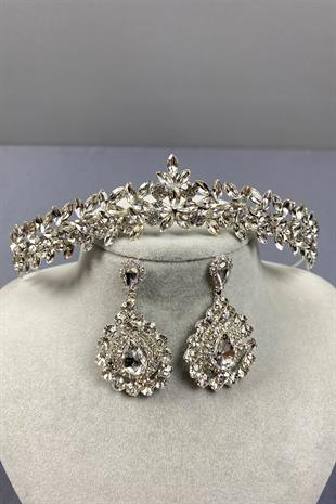 İnce Zarif Vera Gelin Tacı Ve Mekik Küpe