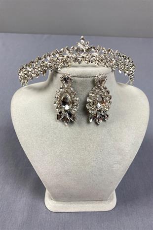 İnce Zarif Vera Gelin Tacı Ve Mekik Küpe