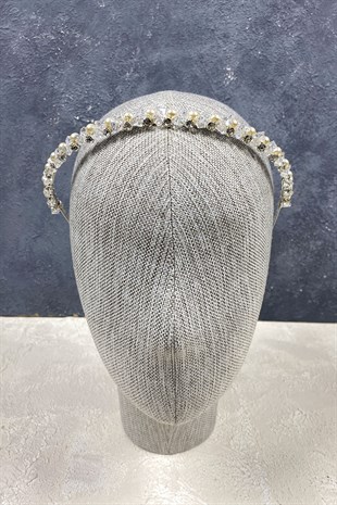 İnci Boncuk Ve Kesme Kristalli Saç Aksesuarı Gelin Tacı