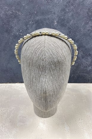 İnci Boncuk Ve Parlak Kristalli Saç Aksesuarı Gelin Tacı