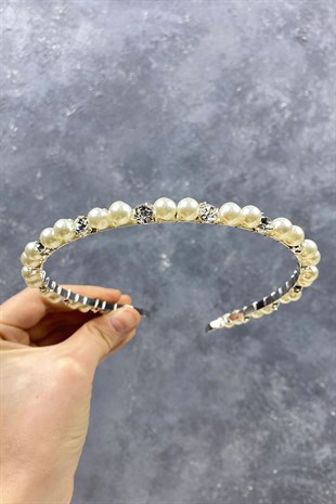 İnci Boncuk Ve Parlak Kristalli Saç Aksesuarı Gelin Tacı