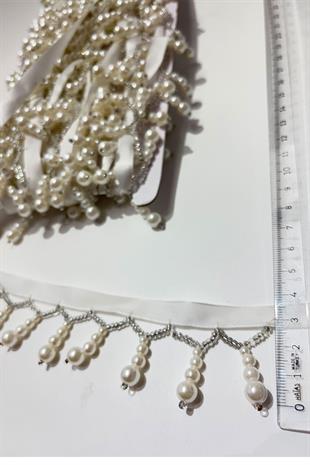 İnci Boncuklu Dekoratif Saçak Şerit Püskül 