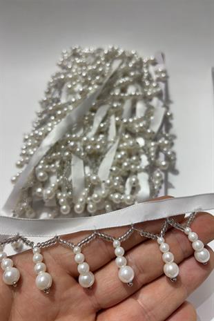 İnci Boncuklu Dekoratif Saçak Şerit Püskül 