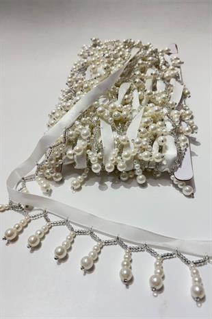 İnci Boncuklu Dekoratif Saçak Şerit Püskül 