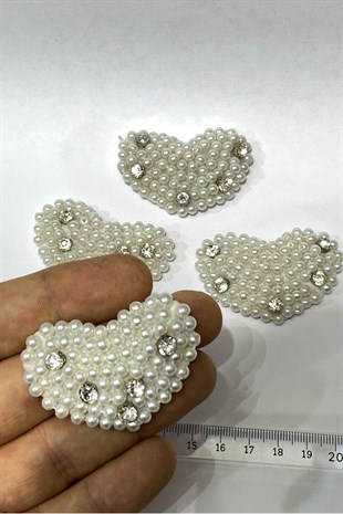 İnci Boncuklu Taşlı Kalp Desen Aplik 1 Adet