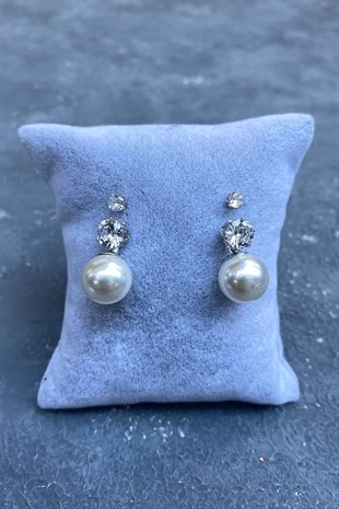 İnci Detaylı Taşlı Abiye Küpe