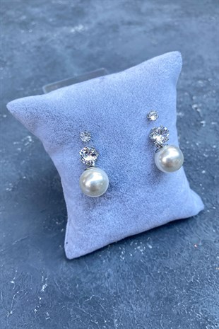 İnci Detaylı Taşlı Abiye Küpe