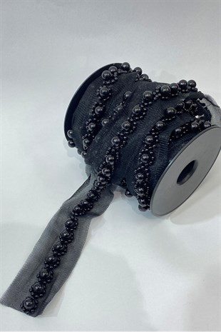 İnci ve Kum Boncuk İşlemeli Şerit 1 mt