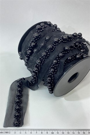 İnci ve Kum Boncuk İşlemeli Şerit 1 mt