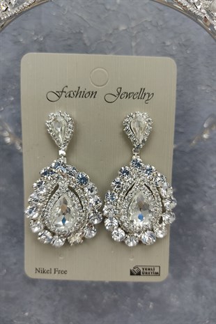 İncili Jabbah Model Gelin Tacı Ve Mekik Taşlı Küpe