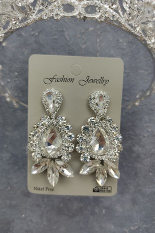 İncili Jabbah Model Gelin Tacı Ve mekik Damla Taşlı Küpe