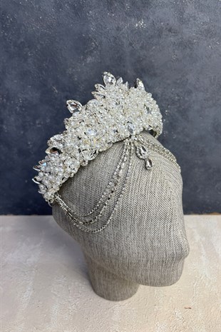 İncili Krem Cudy Yoğun Boncuk İşlemeli Alınlık Gelin Kına Tacı