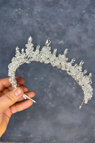 Cream Lycian Beaded Bridal Henna Crown with Pearls