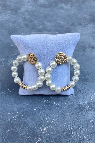 İncili Metal Taşlı Küpe