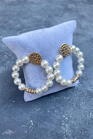 İncili Metal Taşlı Küpe