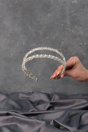 İncili Özel Tasarım Çift Sıralı Gelin Tacı