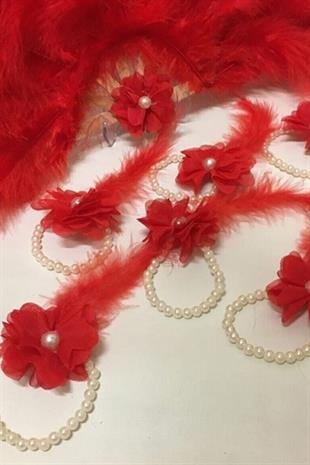 Pearly Feathered Flower Bridesmaid Bracelet Henna Night and Bachelorette Bracelet