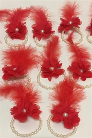 Pearly Feathered Flower Bridesmaid Bracelet Henna Night and Bachelorette Bracelet