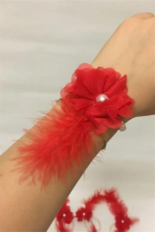 Pearly Feathered Flower Bridesmaid Bracelet Henna Night and Bachelorette Bracelet