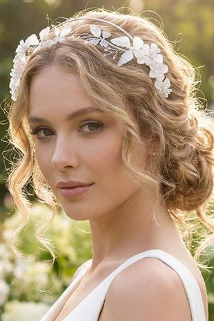 Pearl and Crystal Embellished Floral Bridal Tiara Hellenistic Henna Engagement Hair Accessory