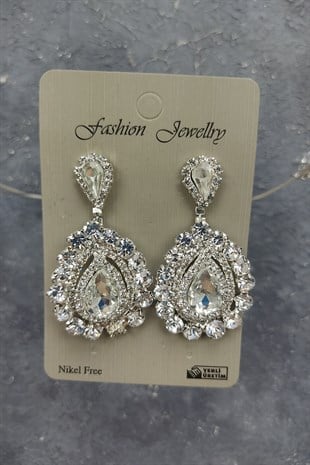 İncili Yaprak Model Gelin Tacı Ve Mekik Taşlı Küpe