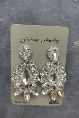 İnciliYaprak Model Gelin Tacı Ve Mekik Damla Taşlı Küpe