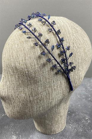 Indigo Blue Double Row Leva Crystal Beaded Bridal Henna Crown