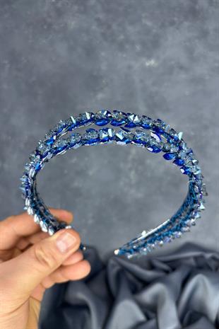 Indigo Blue Double Row Stone Lea Bridal Hair Accessory Bridal Henna Crown
