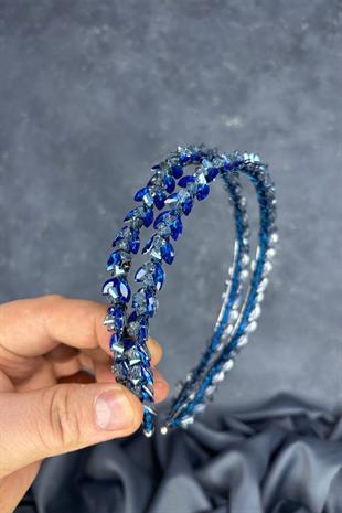 Indigo Blue Double Row Stone Lea Bridal Hair Accessory Bridal Henna Crown