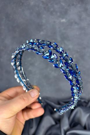 Indigo Blue Double Row Stone Lea Bridal Hair Accessory Bridal Henna Crown