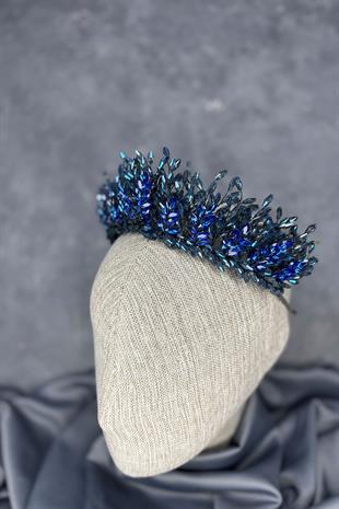 Indigo Blue Elisa Design Beaded Bridal Henna Crown Hair Accessory