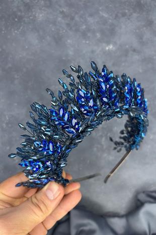Indigo Blue Elisa Design Beaded Bridal Henna Crown Hair Accessory