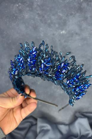 Indigo Blue Elisa Design Beaded Bridal Henna Crown Hair Accessory