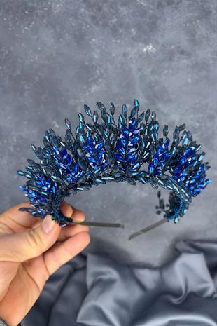 Indigo Blue Elisa Design Beaded Bridal Henna Crown Hair Accessory