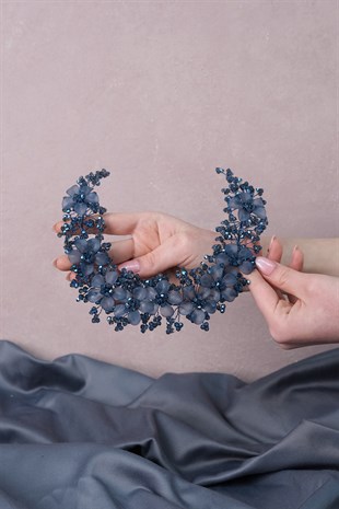 النيلي الأزرق نيدا زهرة المينا تاج الزفاف الشعر وإكسسوار العمامة