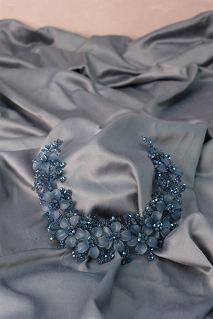 النيلي الأزرق نيدا زهرة المينا تاج الزفاف الشعر وإكسسوار العمامة