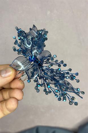 İndigo Mavi Sedefli Özün Taraklı Gelin Saç Aksesuarı