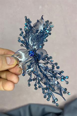 İndigo Mavi Sedefli Özün Taraklı Gelin Saç Aksesuarı