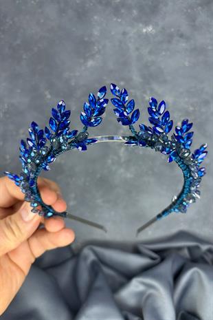 Indigo Blue Venus Leaf Design Bridal Henna Crown Hair Accessory