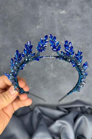 Indigo Blue Venus Leaf Design Bridal Henna Crown Hair Accessory