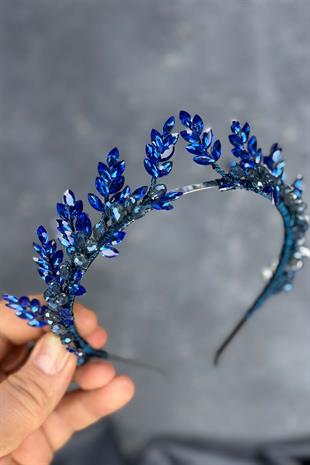 Indigo Blue Venus Leaf Design Bridal Henna Crown Hair Accessory