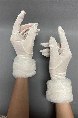 İpek Kadife Kürklü Eldiven