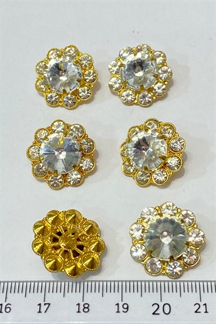 فستان سهرة مزين بزهور حجر كبير زر قطعة واحدة